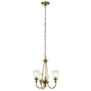 Kichler Waverly 3 Light Chandelier, Natural Brass Finish, Clear Seeded Glass Shades, 22 in Wide, 1 Tier, 43945NBR