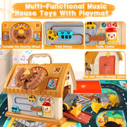 UUSUOO 8-in-1 Montessori Baby Toy, Multifunctional Educational Activity Cube with Musical Telephone, Adjustable Clock, Spinning Gears, Steering Wheel, Car Slide Track, Yellow