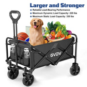 GVDV Collapsible Wagon Cart, Portable Utility Wagon for Camping, Beach, Picnic, Shopping, Black