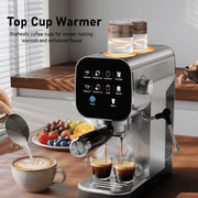 Patbrela Espresso Machine with Cold Brew, 20 Bar Coffee Maker, Steam Milk Frother, LED Touchscreen, Silver, CM0021
