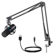 Behome 360 XLR USB Dynamic Microphone with 360 Adjustable Boom Arm, RGB Lighting, Mute Indicator, Volume Control, Black, CP-C1068