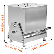 KFFKFF Hand-Operated Meat Mixer, 60 lbs Capacity Tilting Tank, SUS201 Stainless Steel, Adjustable Rubber Feet, Commercial Manual Meat Blender BX-30T