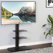 FITUEYES Universal TV Stand with Height Adjustable Swivel Mount, Black Tempered Glass Shelf, Fits 32-65 Inch LCD LED OLED TVs, TT306501GB