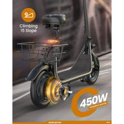 Kistp KC1-Black 12 inch Commuter Electric Scooter with Basket, KC1