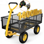 Firstness Heavy Duty Garden Wagon, 1400 lb Capacity, Steel Frame, Removable Mesh Sides, ATV Tractor Hitch, All-Terrain Pneumatic Tires, Black