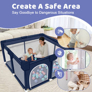 HDJ Baby Playpen, 50 x 50 x 26 in, Soft Breathable Mesh, Anti-Slip Base, Infant Toddler Play Yard, Blue