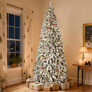 GVDV 016505 7.5-ft Pre-Lit Snow Flocked Artificial Christmas Tree with Pinecones & Berries