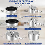 Vesteel 10-Piece Stainless Steel Pots and Pans Sets, Kitchen Cookware Set of 6