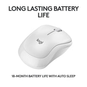 Logitech M240 Silent Bluetooth Wireless Optical Ambidextrous Mouse, Off-White, Long Battery Life, Compact Design, 910-007116