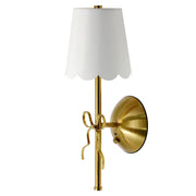 Home Decor Collection Sterling & Noble Cordless Rechargeable Brass Wall Sconce with Bow Motif and Fabric Scalloped Shade, Dimmable LED, Remote Control, 13 in, 16225