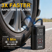 NEXPOW Tire Inflator Portable Air Compressor, 150 PSI, Dual-Screen Display, Rechargeable Battery, Compact Wireless Design