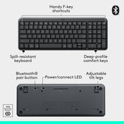 Logitech MK250 Wireless Keyboard and Mouse Combo, Bluetooth Connectivity, Compact Full-Size Keyboard with Number Pad, Ambidextrous Optical Mouse, Spill-Resistant, Graphite