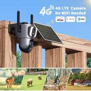 Conico Security Camera, Dual-Lens Pan-Tilt Zoom, 2K HD Color Night Vision, Solar Powered, 4G LTE Wireless, IP65 Waterproof