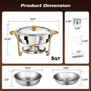Warmounts 5QT 4 Pack Gold Accent Stainless Steel Chafers and Buffet Warmers Sets with Lid & Lid Holder