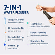 Puur Smile Professional Cordless Water Flosser, Rechargeable, IPX7 Waterproof, Black, 7 Replacement Tips, Multiple Pressure Settings