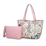 MKF Collection Danielle Tote Bag, Reversible Floral Vegan Leather Shopper with Detachable Crossbody Pouch, Blush MKF-L126WH-BLS