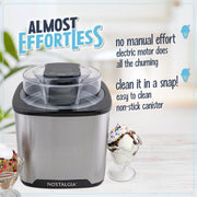 Nostalgia 2-Quart Electric Ice Cream Maker, Stainless Steel, Digital Controls, Mix-In Chute, Detachable Double-Insulated Bowl, NGDICM2SS6AD1