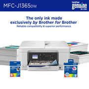 Brother INKvestment 1365 Wireless Color Inkjet All-in-One Printer with Automatic Duplex Printing, 1.8 in Color Display, White, MFCJ1365DW