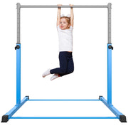 Safly Fun Gymnastics Bar for Kids Ages 3 to 15, Adjustable Height 3 to 5 ft, Sturdy Steel Construction, Anti-Slip Rubber Feet, Large Support Triangle Base
