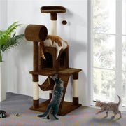 SmileMart YT-00106404-51 Cat Tree with Hammock and Scratching Post Tower, Multi-Level Plush Design, Brown