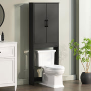 Mainstays Ardent Over-the-Toilet Space Saver Storage Cabinet, Black, Two Shelves, Wood Composite