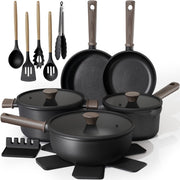 Astercook AS005A 18-Piece Pots and Pans Set, Black