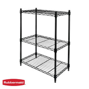 Rubbermaid 3-Tier Heavy Duty Black Wire Shelving Unit, Adjustable Shelves, 450lb Capacity, 23.2in W x 13.4in D x 30.6in H, 42829B