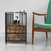 Oumilen NX-R909-3 End Side Table with 2 Drawers and Open Shelf Wood, Brown, Set of 2