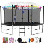Yorin UP0221 Outdoor Heavy Duty Round Trampoline, Size: 12FT + Light Socks Sprinkler, Black