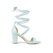 BLISSFUL STEP Allegra K Womens Lace-Up Chunky Block Heel Sandals, Blue, 3.1 in Heel