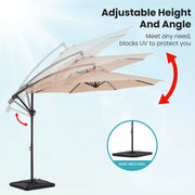 FUNDAZE 10ft Heavy Duty Cantilever Patio Umbrella with Weighted Base, Beige, Round, Crank Lift, Adjustable Tilt