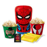POPPOWLS Spider-Man At-Home Movie Theater Popcorn Kit with Comic-Style Bucket, 2 Collectible Bowls, Microwaveable Popcorn, NY Pizza Seasoning