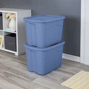 Sterilite 1638-9Z 18 Gallon Plastic Storage Bin with Snap-on Lid, Light Blue, 8 Pack