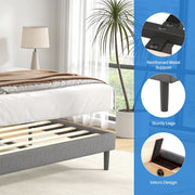 edx Upholstered King Bed Frame with Height-Adjustable Headboard, 3 USB Charging Ports, LED Light Strip, Bluetooth Controller, Gray