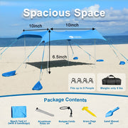 Easierhike 10x10ft Beach Canopy Tent, Windproof Sun Shelter with UPF 50+ UV Protection, Water-Resistant, 8 Large Sandbags, 4 Aluminum Poles, Portable Outdoor Shade, Royal Blue