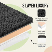 ITSOFT Chenille Bathroom Rug Runner, Ultra-Plush Microfiber, Non-Slip, Charcoal Gray, 21 x 34 in