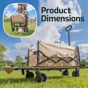 GOLABS Collapsible Folding Wagon Cart, 100L Expandable Storage, 350LB Capacity, Carbon Steel Frame, 600D Oxford Fabric, Black, WA1