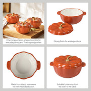 The Pioneer Woman Pumpkin Stoneware Mini Cocottes with Lids, Orange, Set of 3, 0.5 Quart Each