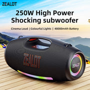 Zealot s89 Bluetooth Speaker, Portable Waterproof Boombox with 250W Output, External Subwoofer, Black