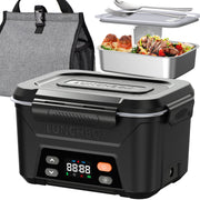 Mpow Cordless Electric Lunch Box, 5.5 Cups Self Heating with Automatic Scheduled Heating, Removable Divided Tray, Leak-Proof Silicone Seal, Black Carbon Fiber Lid
