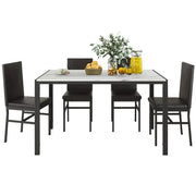 Paproos J457 Modern 5-Piece Kitchen Table Set with Faux Marble Top and Leather Upholstery Chairs, Style A, Black+White