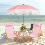 AMMSUN Folding Beach Chair with Wooden Armrests, Pink Stripes, Outdoor Patio Use