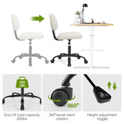 CONCETTA C-2193 Small Desk Chair, Ergonomic Low-Back, Adjustable Height, White PU Leather, White