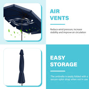 FUNDAZE 10ft Outdoor Patio Umbrella, Navy Blue, Round Canopy, Crank Lift, Adjustable Tilt, Heavy Duty Iron Frame