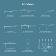 Tramontina Primaware 18-Piece Nonstick Cookware Set, Blue, Aluminum with Tempered Glass Lids