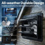 SPECSTAR 12-in Shutter Exhaust Fan with EC Motor, 1300 CFM, 9 Speeds, Timer, Weather-Resistant Aluminum Shutters, Wall-Mounted Ventilation for Attic Garage Greenhouse