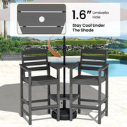 SERWALL Tall Adirondack Chairs Set of 2 with Connecting Table, HDPE Outdoor Barstools, Grey
