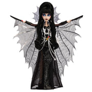 Mattel Monster High Skullector Elvira Mistress of the Dark Doll, Black Faux Leather Dress, Silvery Batwing Cape, Chain Belt, Doll Stand, HYV99