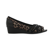 Cliffs By White Mountain Women's Boldest Peep Toe Wedge Sandals, Tan Leopard Nylon, 1.5-Inch Heel, Size 9.5 Wide, C39081WLPRD