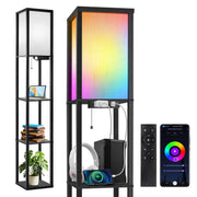 Outon OUTON-FL-63.7-BLK 63.7'' Floor Lamp with Shelves, RGB Lamp, USB Ports & Power Outlet, Remote Control - Black